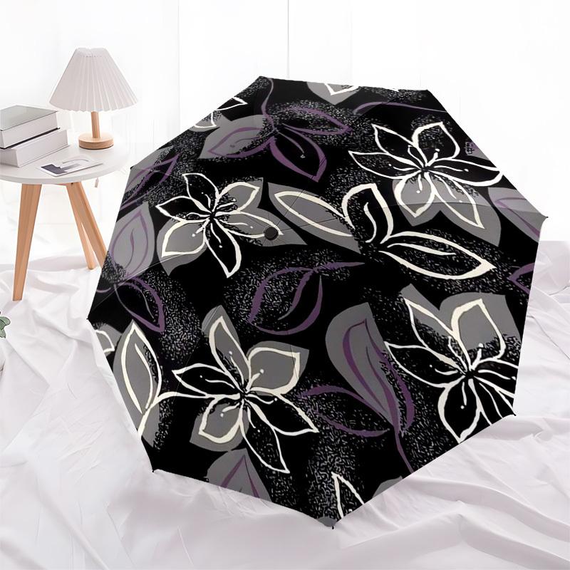 

1pc Black Floral Pattern Rug Umbrella with Plastic Handle,Compact & Stylish,Suitable for All Seasons ptys26045