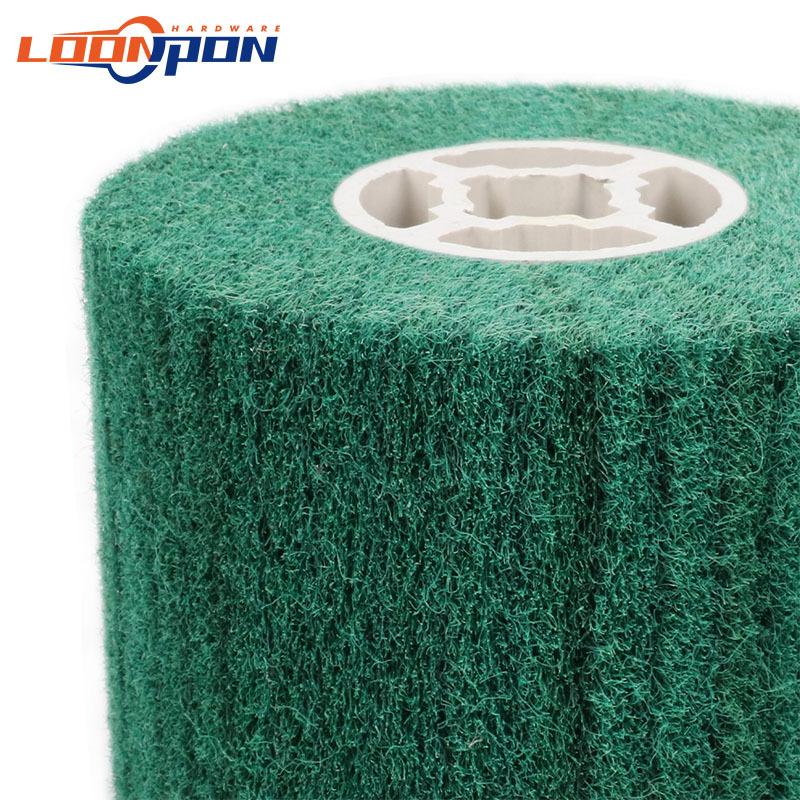 Non-woven Nylon Abrasive Flap Wheel Brush Wire Drawing Polishing Burnishing Drum Wheel for Stainless Steel 120x20x100mm 1pc