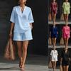 Women's Loose Fit V Neck Half Sleeve Two Piece Outfit Set Solid Pocket Elastic Waist Casual Short Pants Tracksuit