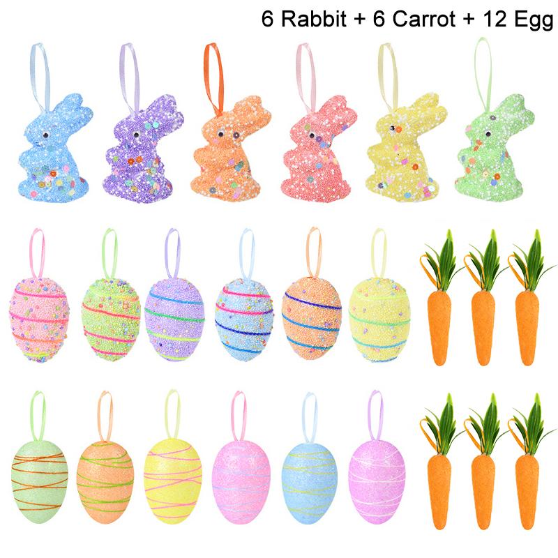 

24Pcs/set Foam Easter Eggs Rabbit Hanging Ornaments Decoration for Home Easter Tree Pendants Basket Filler Kids Gift Favors