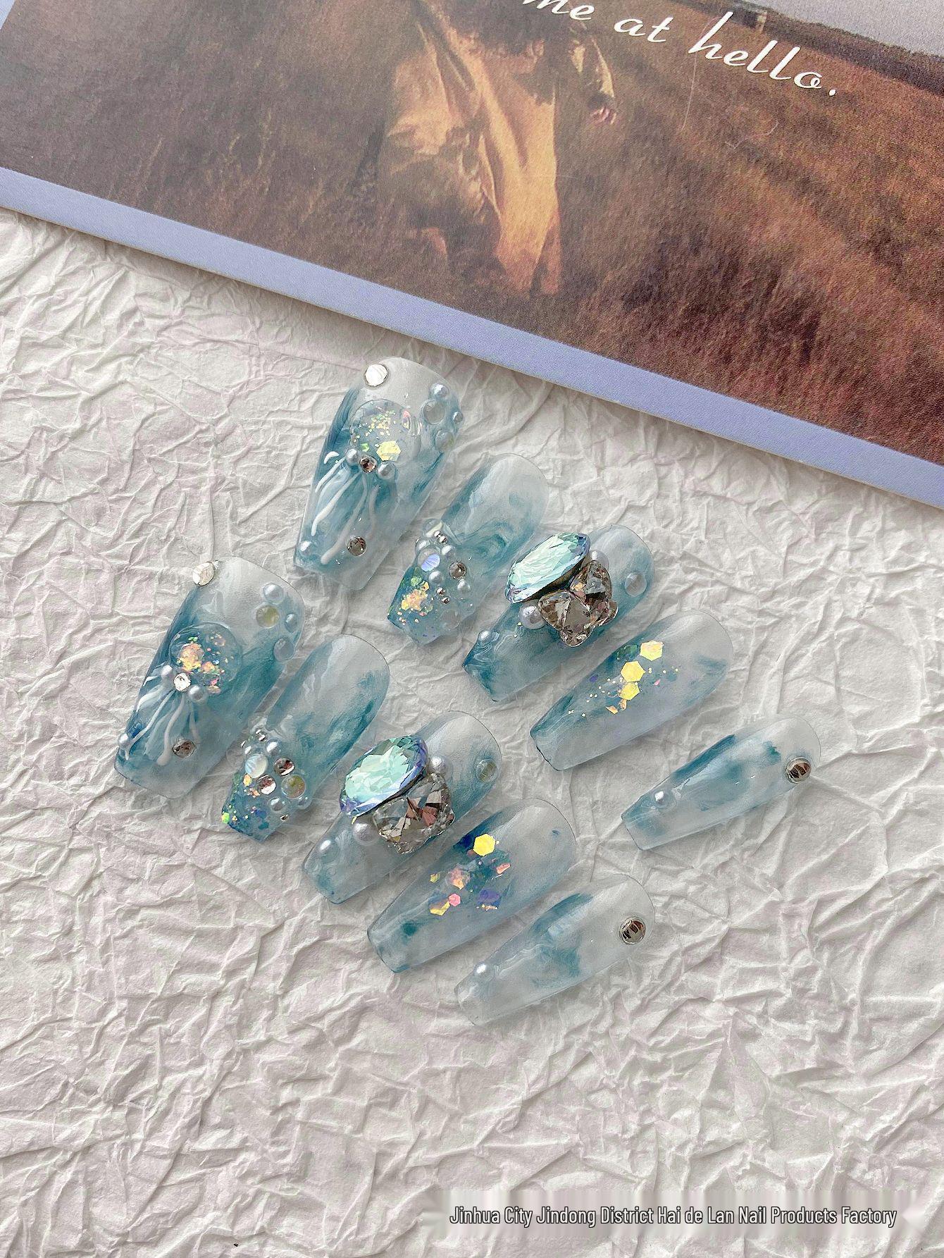 

Hand-Painted Xiaohongshu Style Jellyfish Ombre Luxury Nail Art Patches