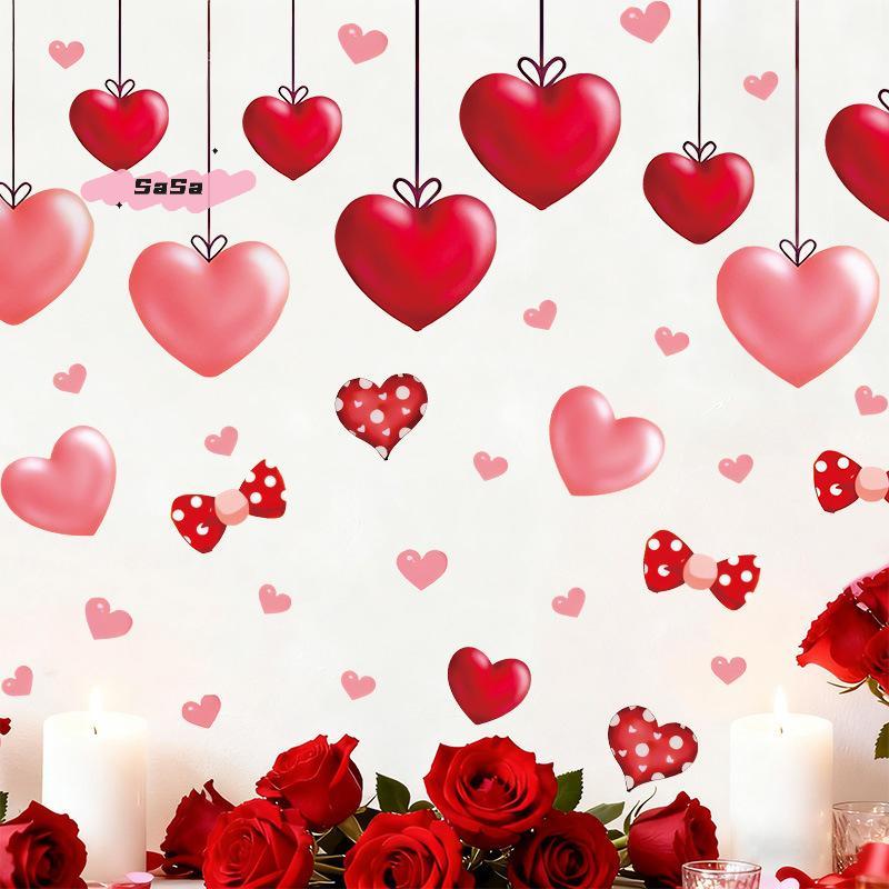 Valentine's Day Heart Shaped Wall Window Stickers Festive Party Decorations for Home Shop Restaurant Create Romantic Atmosphere