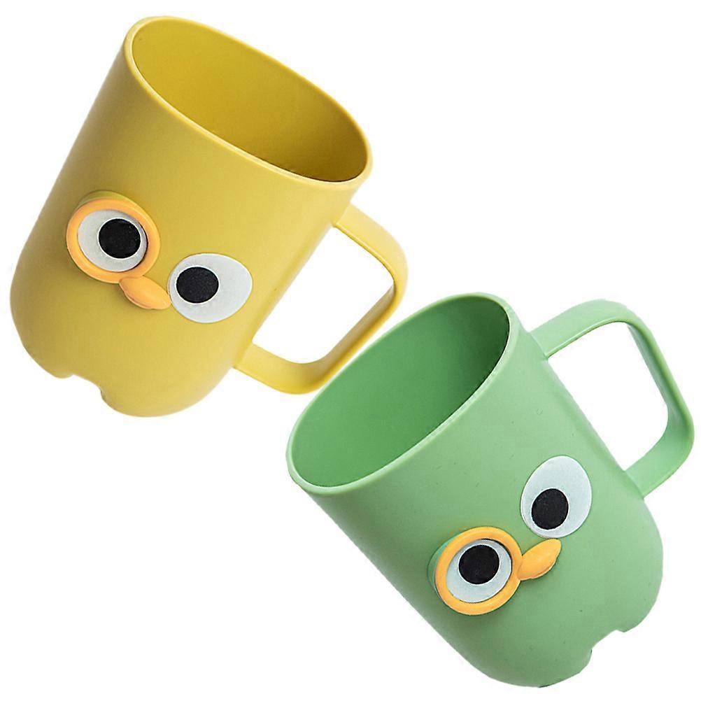Cartoon Toothbrush Holder Cups, 2pcs Plastic Bathroom Accessories with Smooth Surface, Cute Travel Tumblers for Easy Grip, Yellow and Green