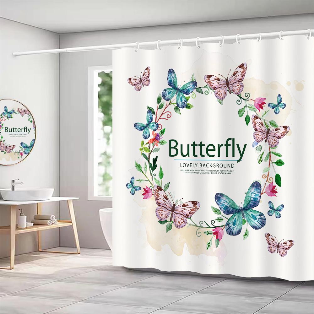 Beautiful Butterfly Shower Curtains Waterproof Fabric Floral Bath Curtains For Bathroom Bathtub Bathing Cover With Hooks