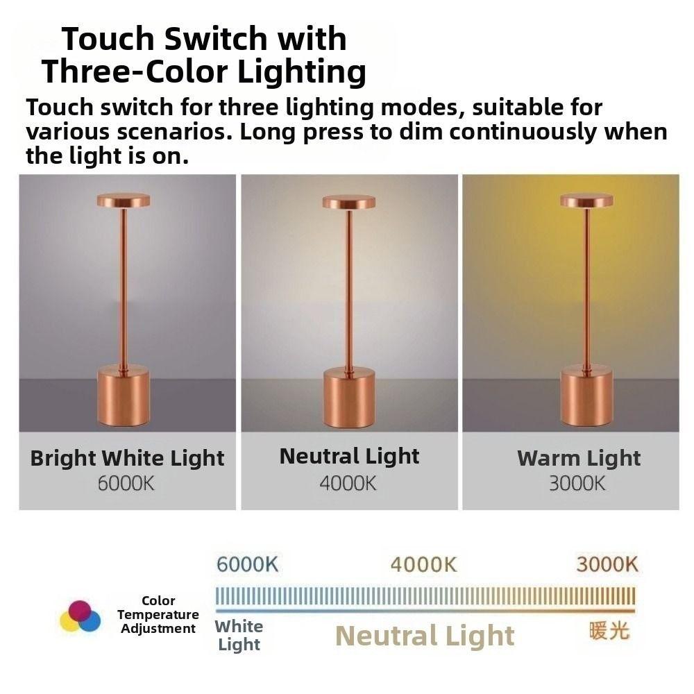 3 Colors LED Table Lamp Nordic Style Adjustable Brightness Touch Sensor Lamp Touch Control Rechargeable Desk Lamp
