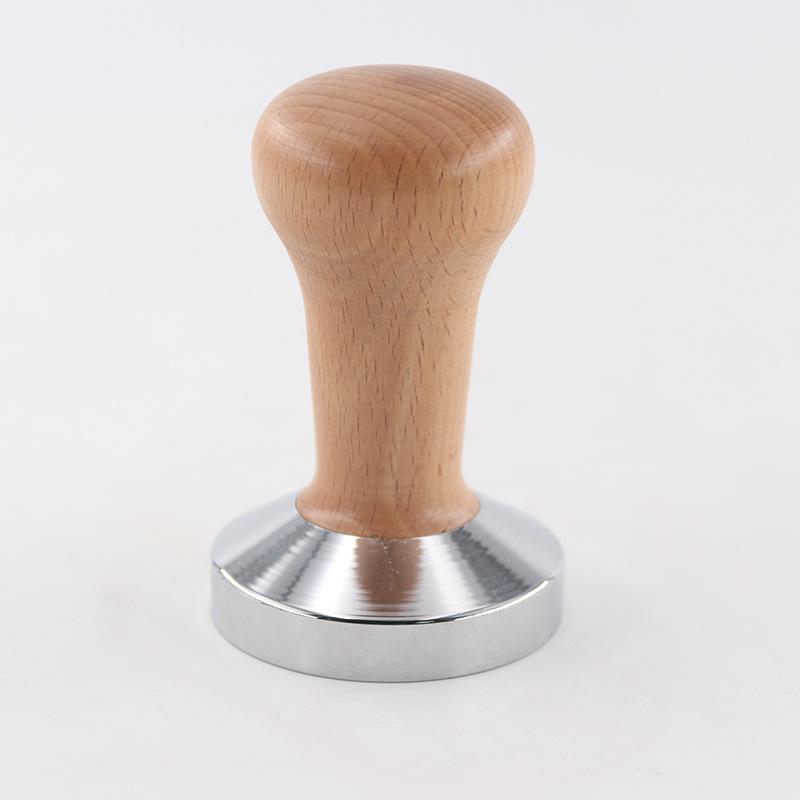 Electroplated Coffee Tamper with Flat Bottom and Beech Wood Handle, 51/53/58mm Threaded Base for Espresso Machines