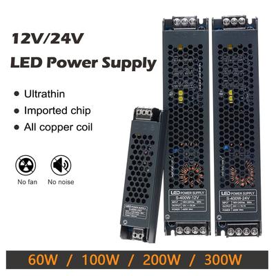 DC 12V 24V LED Napájecí zdroj AC110-240V Tiché Osvětlovací Transformátory 60W 100W 200W 300W LED Ovladač Světla Napájecí Adaptér