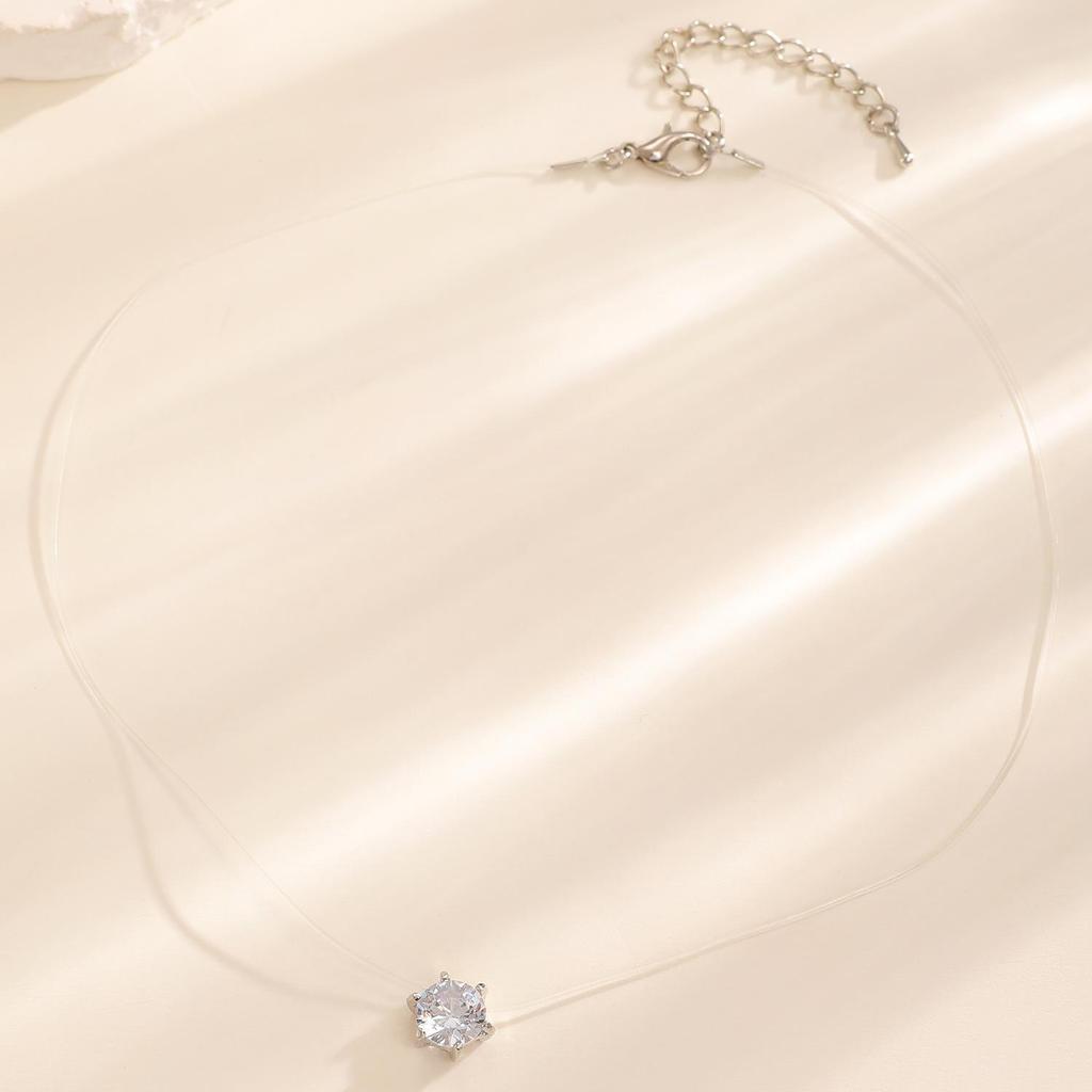Colar de Linha de Pesca Invisível de Vidro Gota d'Água da Moda Transfronteiriço para Mulheres - Simples, Moderno, Empilhável Corrente de Clavícula Multicamadas