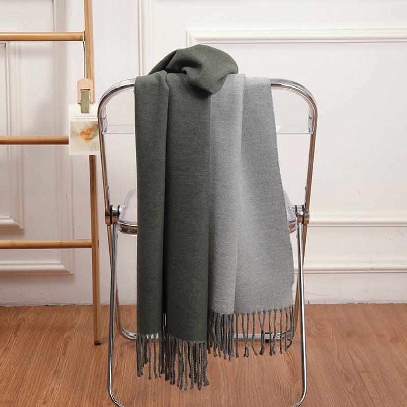 Double-Sided Women's Wool and Cashmere Scarf - Warm, Thickened Shawl for Autumn/Winter