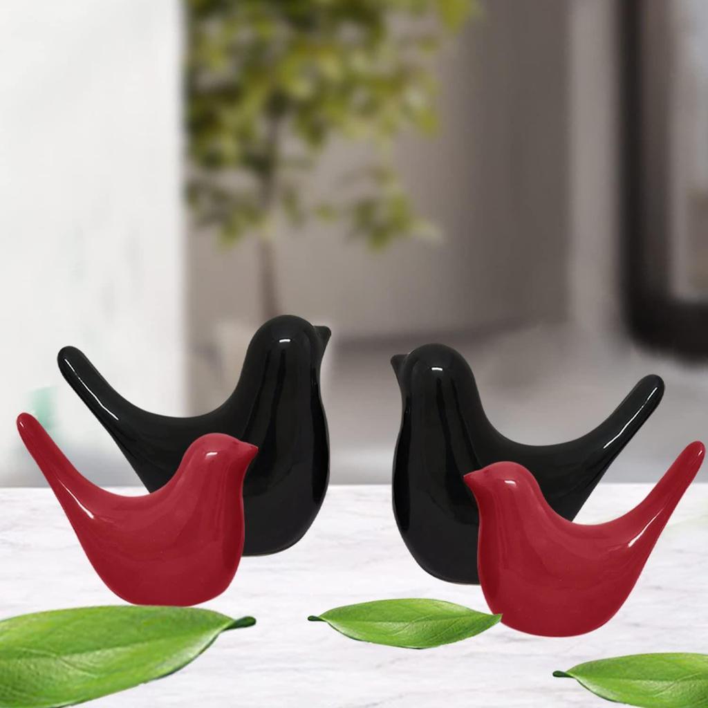 Creative Black and Red Glossy Ceramic Birds Figurines Home Decorations Accessories Party (Pack of 4, Red & Black)