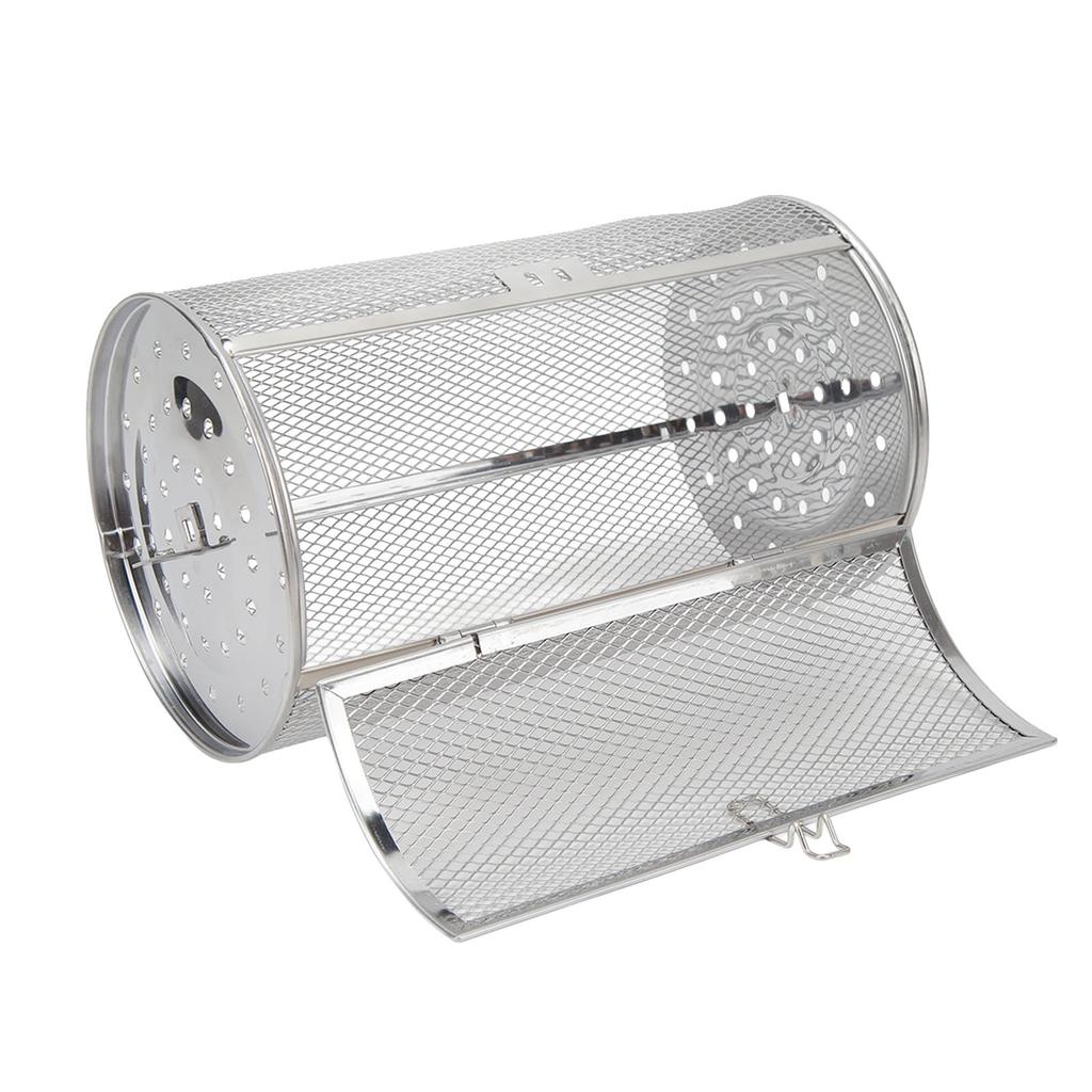 Rolling Grilling Basket Stainless Steel BBQ Rolling Basket Fork Wire Mesh Cylinder Grill Basket for
