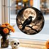 Decorative Window Privacy Film Halloween Raven Moon Static Glass Sticker, Removable Decals, Vintage Dark Retro Crow Decals PVC Waterproof Cling
