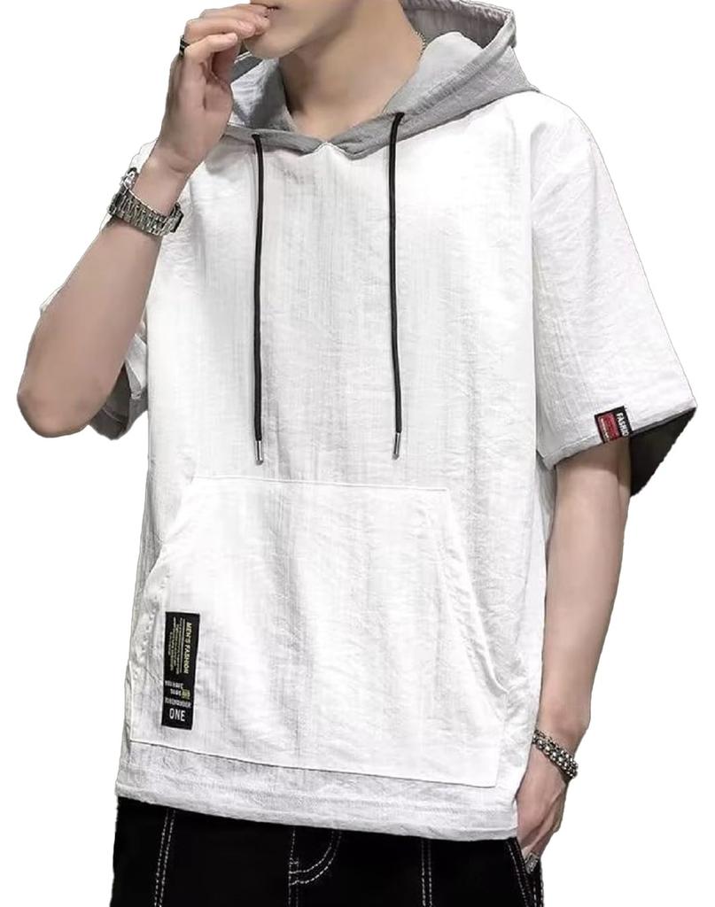 with cut and short big big big room [NEKORA] Hoodie, T-shirt hood, top, sew, sleeve, spring, summer, pullover, stylish, thin, men's T-shirt, t,