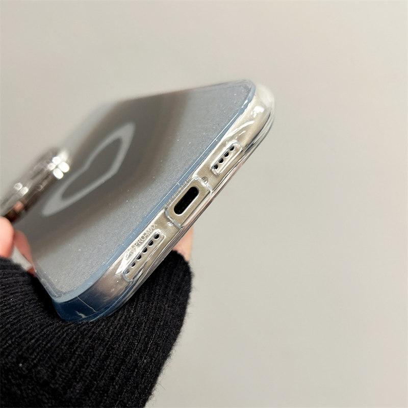 Stilvoller schwarzer Farbverlauf Liebesherz Glitzer mit Kameraglasfolie Handyhülle für iPhone 16 15 14 13 12 11 Pro Max Plus