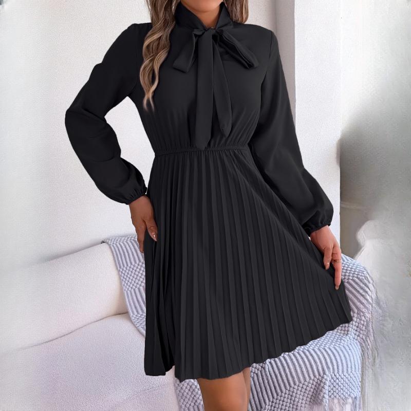 BITCED Autumn Temperament Tie Waist Long Sleeve Pleated Skirt
