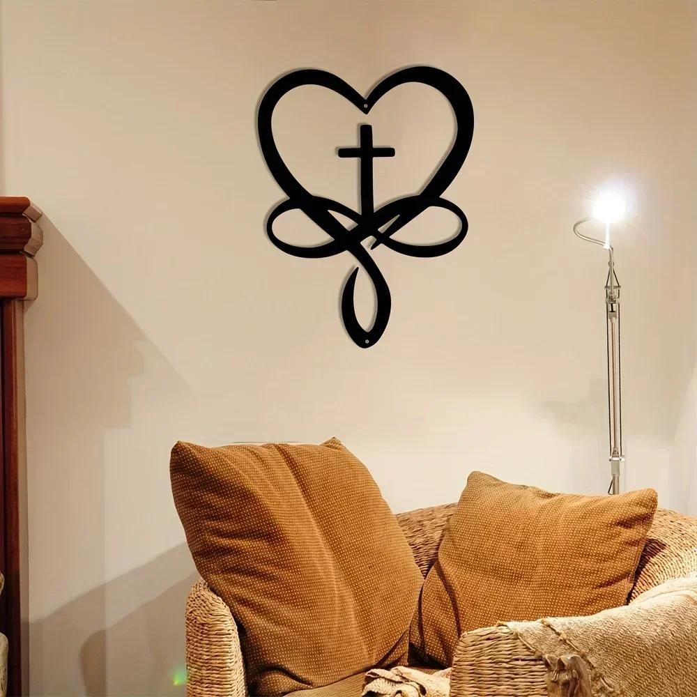 Stunning 1pc Heart Cross Wall Sign! Retro Metal Hanging for Home or Office Decor. Perfect Valentine's Day Gift. Wall Decoration.