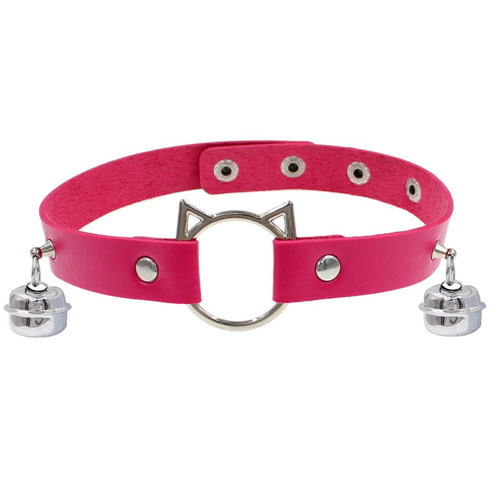 Eco-friendly PU Leather European and American Cartoon Cat Head Bell Collar Dark Punk Wind Choker Necklace Necklace Female
