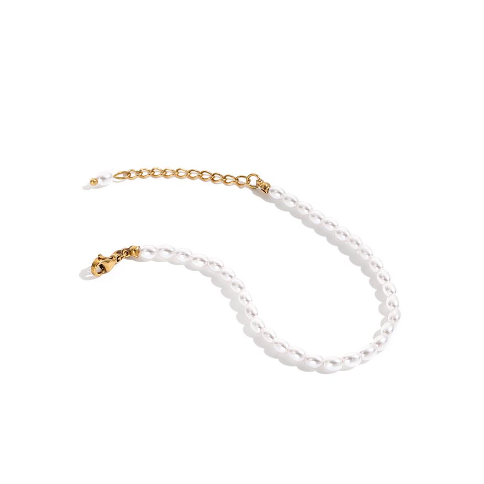 Simple Stainless Steel 14K Gold Plated Imitation Irregular Pearl Bracelet Titanium Steel PVD Imitation Oval Pearl Chain Bracelet