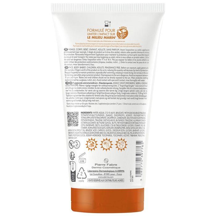 A-DERMA Exomega Control Crème Solaire Émolliente Corps SPF50+ 150 ML