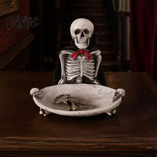 Halloween Party Supplies Skeleton Decorative Tray, Gothic Storage Tray with Black Cape Red Aromatherapy Holder Bow, Multifunctional Desktop Organizer