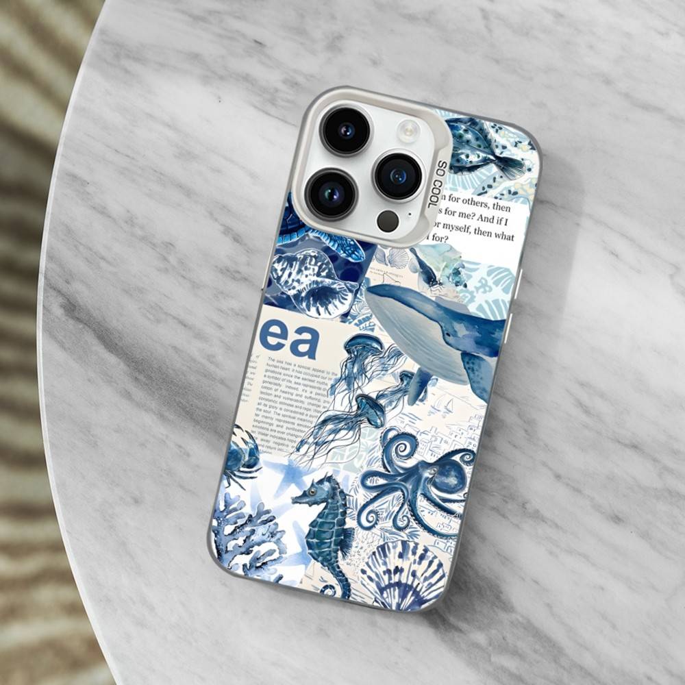 Sea Ocean Shark Art Phone Case For iPhone 13,15,14,16,12,11,Mini,MAXXS,Pro,SE, White Matte Shockproof Cover