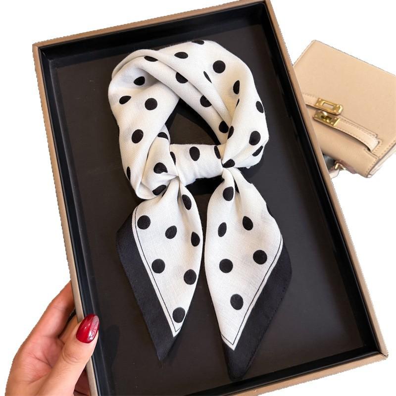 Geometric polka dot herringbone pattern cotton and linen small square scarf silk scarf imitation velvet headscarf shawl sun protection scarf women's s