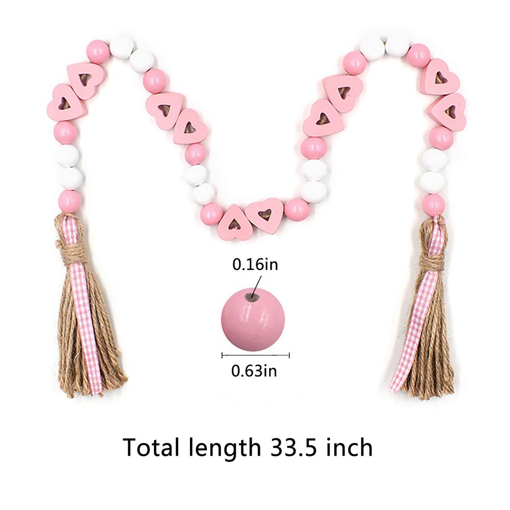 Love Wood Beads Garland Valentine’s Day Tiered Tray Decors Beaded Garland with Tassels Pendant Party Home Decoration Accessories