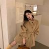 Fashion Versatile Woolen Autumn Single-breasted Outer Coat Stand-up Collar Simple Strap-feeling Coat