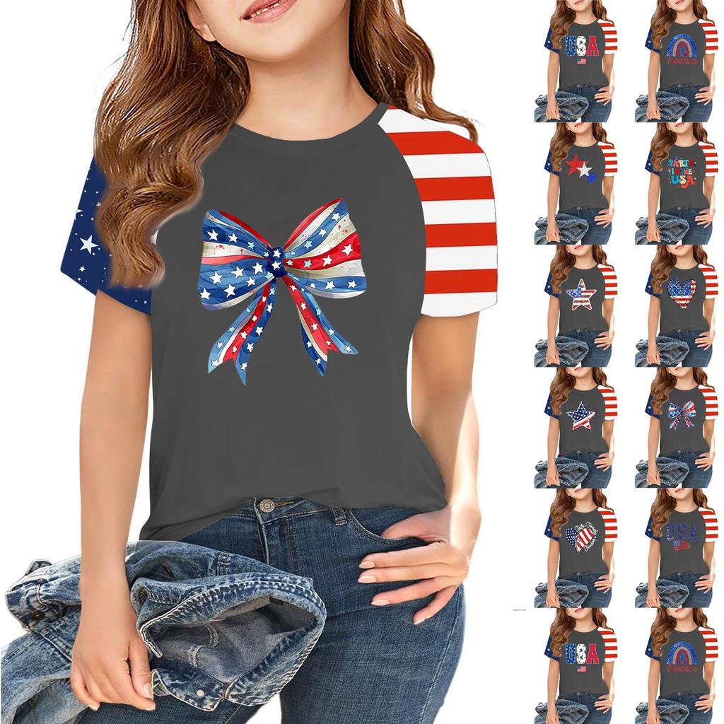 Tops For Youth Kids Boy And Girls 2-10 Years Round Neck Short Sleeve Trendy Tops