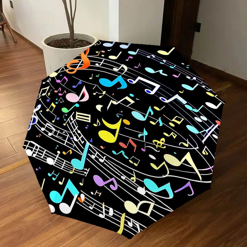 1PC music notes Umbrella-8-Rib Reinforced, Automatic Open, Lightweight & Durable, Cute Fashion Accessory for Outdoor, Beach or Casual Use, Beach Umbre