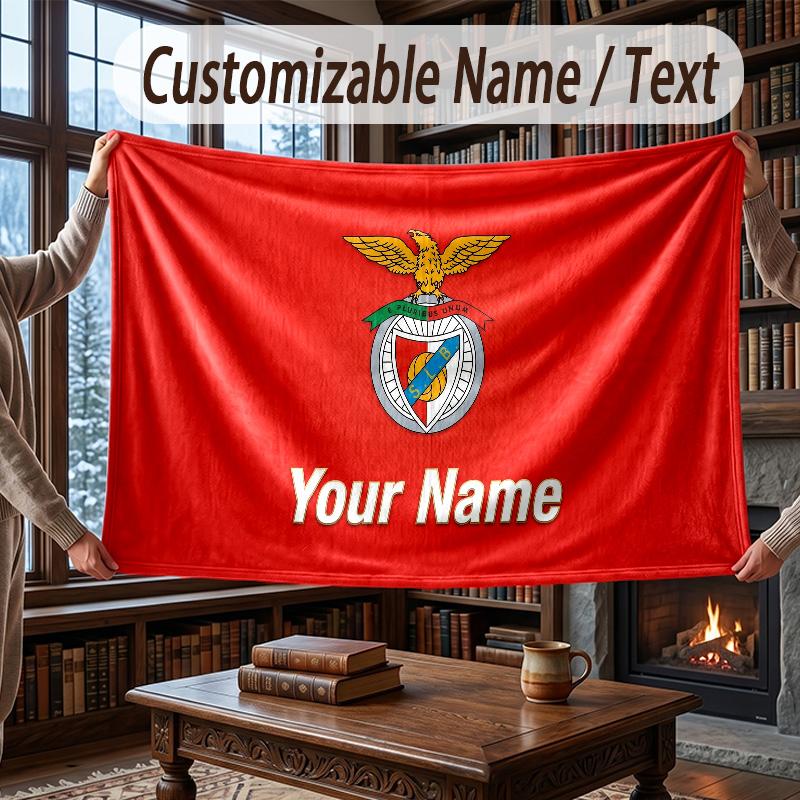 Personalisierte Flanell-Kuscheldecke mit Benfica FC Muster, Warme Heimdekoration