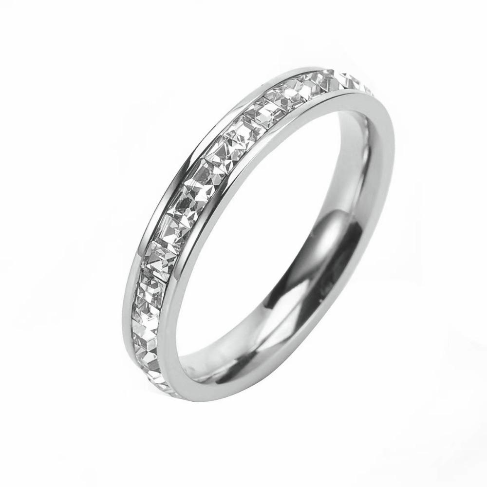 Gypsophila Stainless Steel Couple Ring Zircon Double Ring Set for Men Women Anniversary Gift Single-5 серебряный