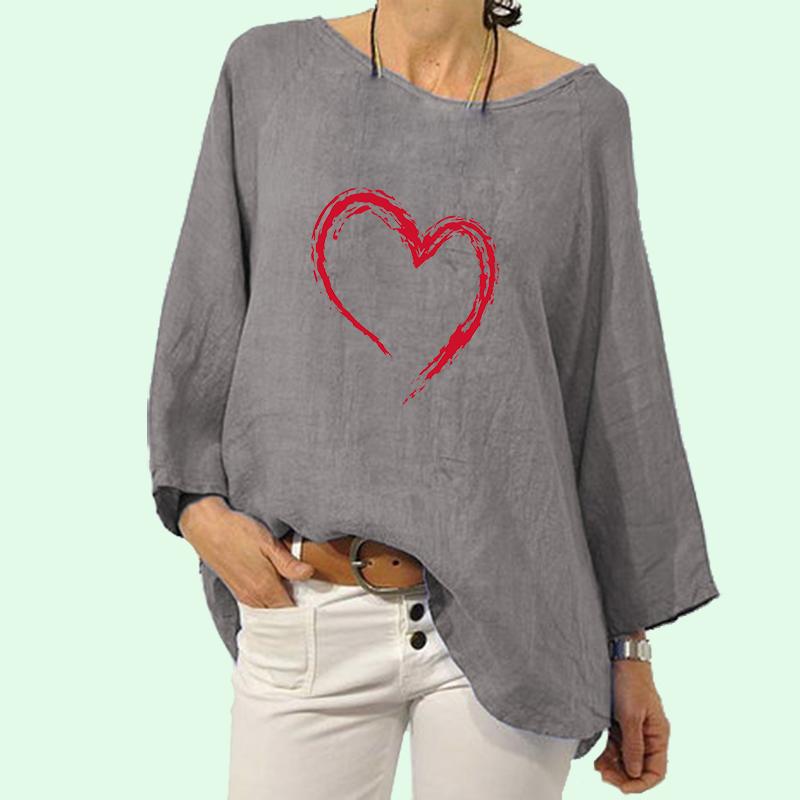 

Женская повседневная рубашка Love с длинным рукавом, женская мода, пуловер с круглым вырезом и принтом, свободные блузки, весенне-летний льняной топ