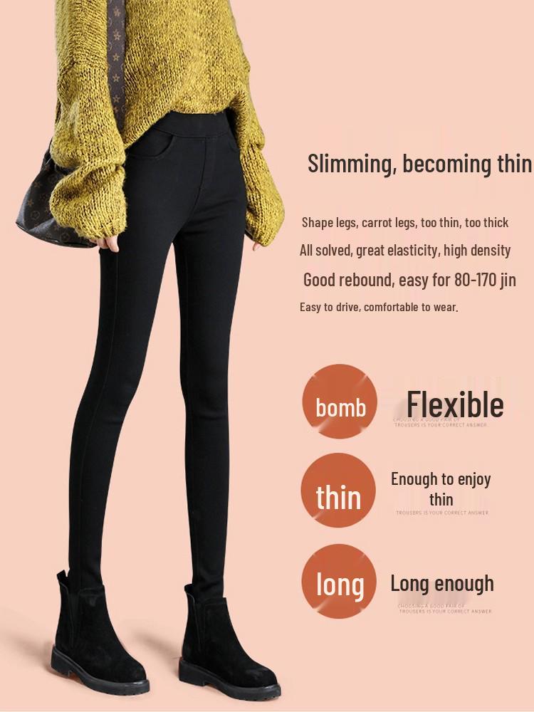 Damen Schwarz Plus Samt Lammwolle Baumwolle Leggings - Dicke, Warme Hose für Herbst/Winter 2025