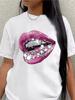 Women Sexy Lips Graphic T-Shirt Summer Fashion Short Sleeve O-Neck Loose Tops Female Casual Streetwear All-match Tee Shirt