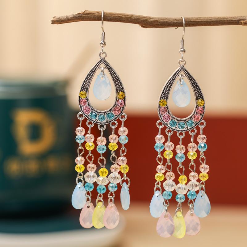 

Bohemian Rhinestone Crystal Water Drop Dangle Earrings for Women Vintage Exquisite Ethnic Style Earrings Female Jewelry