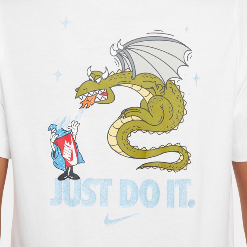 Nike Sportswear Letter Print Cartoon Anime Pattern Round Neck Short Sleeve Kids Tops White FN9616-100