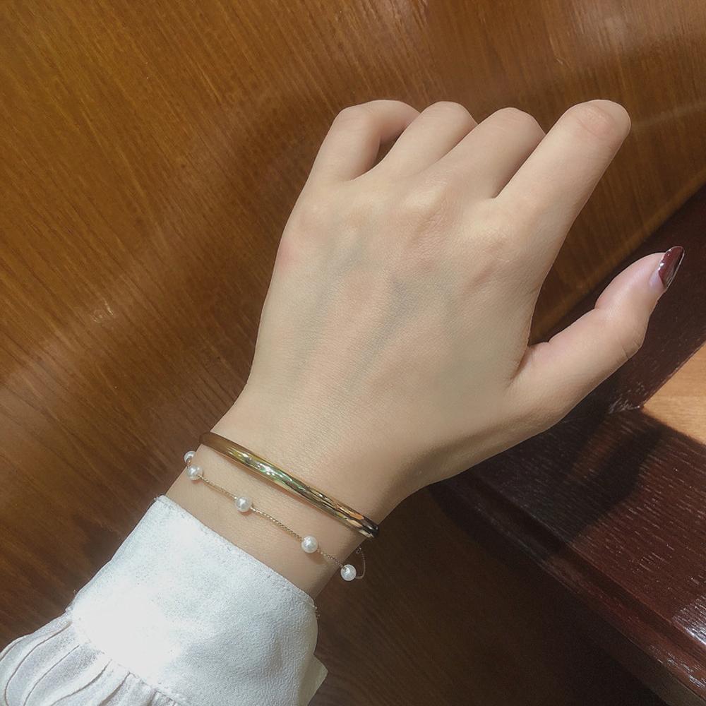 Girls Fashion Jewelry Chunky Temperament Open Bangles Link Chain Metal Cuff Pearl Bracelets