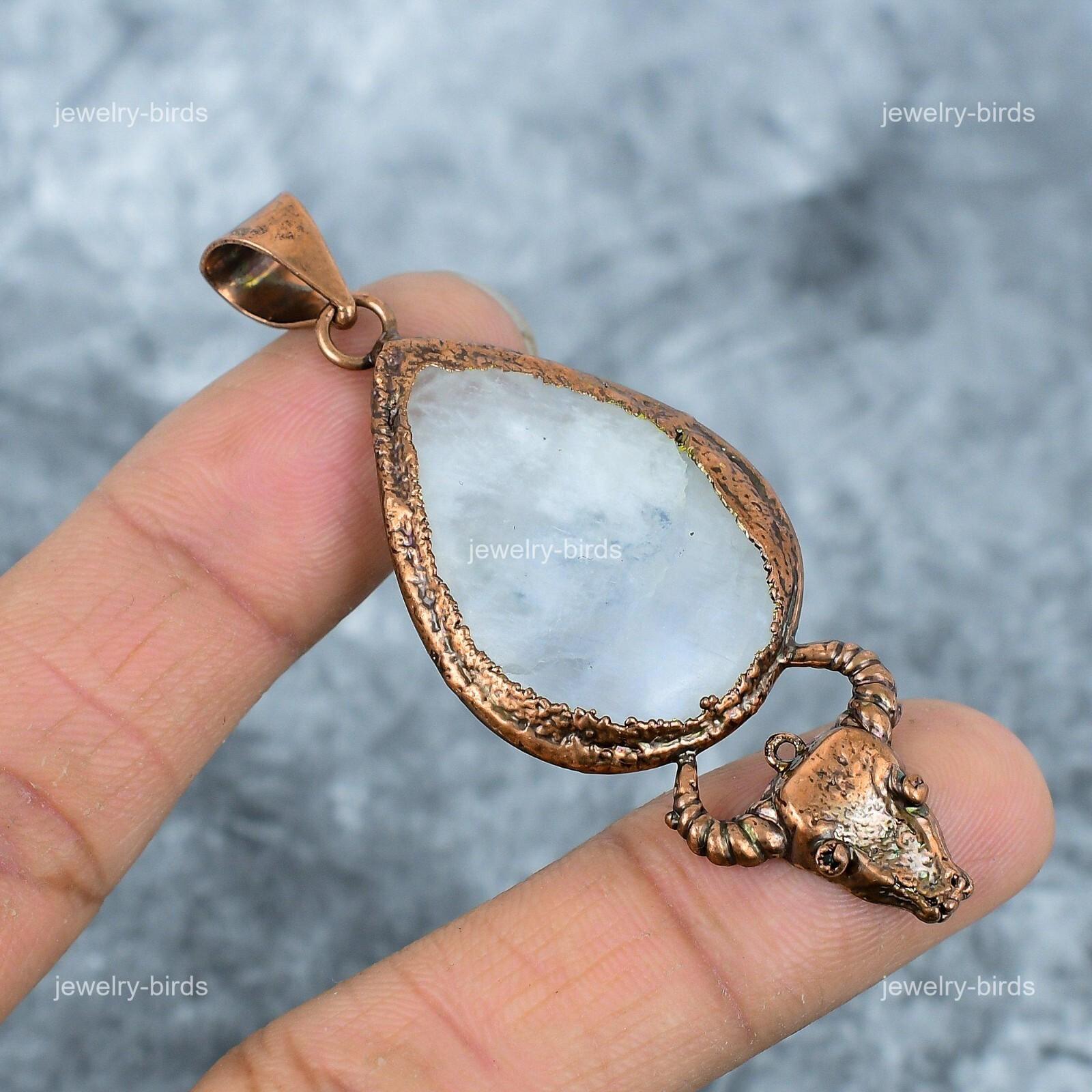 

Лунный камень Медный Авторский Бохо Гальванопластика Подарок Жене Подвеска на День рождения VP-4