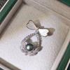 Mother-of-pearl shell bow flower basket zircon brooch pin pearl beeswax jade chest