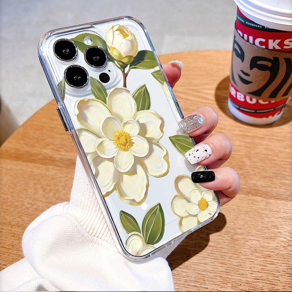 White Camellia with Bud Lucency Phone Case for IPhone 14 15 16 13 12 11 17 Pro Max 12 13 Mini Soft Cover