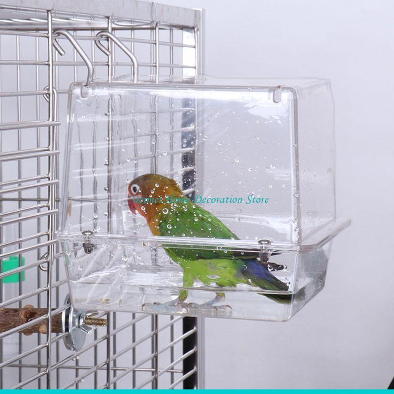 H7BF Shower Box Feeder,Sleeping Nest,Small Birds Bathtub for Pet Finch Accessories Parrot Bath Box with Clear View for Pet