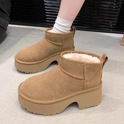 Buty Zimowe 2024 Nowe Wygodne Kostki na Grubej Podeszwie Design Imitujący Zamsz Zimowe Klasyczne Pluszowe Ciepłe Botki na Obcasie Botas Mujer