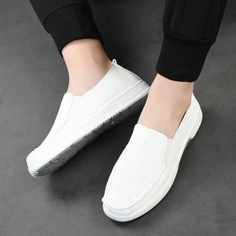 Fashion Round Toe Moccasin Man Casual Shoe White Legitimate Slip-on Sale Designer Adults Size 45 Classic Original Leather Shoes for Men