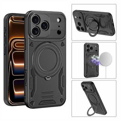 For Magsafe Magnetic Wireless Charging 360°Rotating Metal Stand Armored Phone Case For iPhone 16 15 11 12 13 14 17 Pro Max Cover