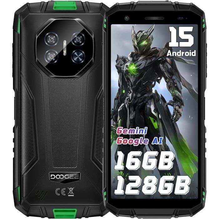 Telephone Portable Incassable DOOGEE Fire 3 Pro 16Go+128Go/TF 2To 5,5" Smartphone Incassable Android15 8350mAh Dual SIM 4G/NFC Vert