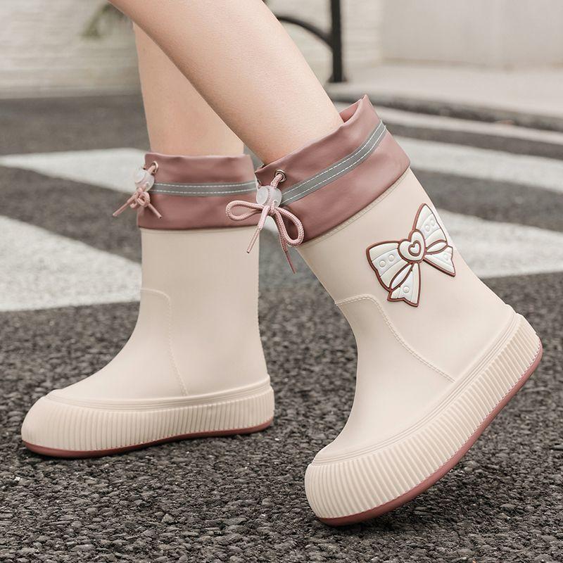 Women's Waterproof Rain Boots 2025 New Style Elastic Mid Calf Water Shoes NonSlip Rubber Boots Outdoor Fashion