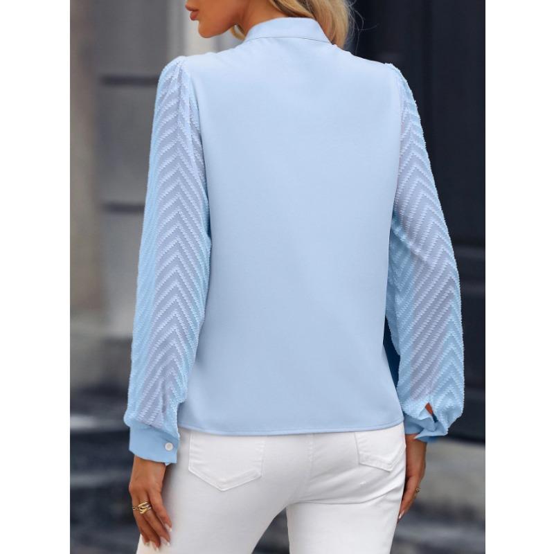 JKASHDK Damenmode, lässig, Frühling und Herbst, einfarbig, langärmelig, V-Ausschnitt, Blusen und Hemden