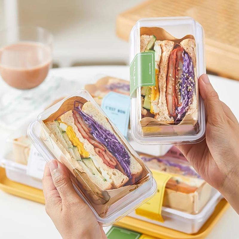 10/50Pcs Sandwich Packaging Box Half-Piece Sandwich Burger Packaging Case Baking Picnic Lunch Box Disposable Plastic Lunch Box