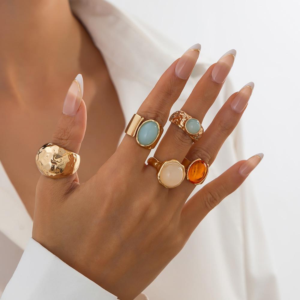 5pcs/7pcs Stackable Chunky Smooth Rings Irregular Retro Metal Ring  Matchable Jewelry